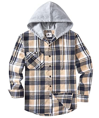 Big Tall, with Pocket, Adjustable Cuffs, Machine Wash, Business,Work, Office, Vacation, Graduation, Wedding, Party, Daily ZITY Men's Flannel Hoodie Shirts Casual Button Down Long Sleeve Plaid Shirt B0BB2JC2QX
