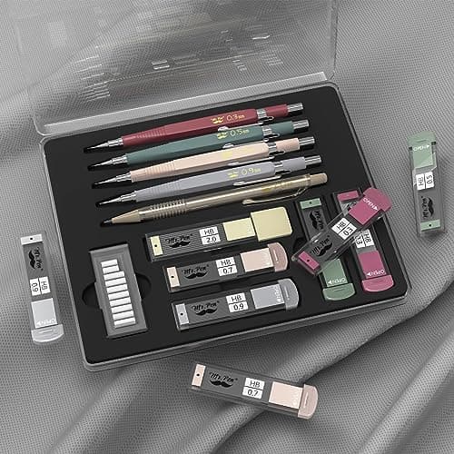 Mr. Pen- Art Mechanical Pencil Set, 5 Vintage Mechanical Pencils (0.3, 0.5, 0.7, 0.9, 2.0mm), 5 HB Lead Refills & 10 Eraser Refills, Precision Drawing Pencils for Sketching, Writing & Artwork
