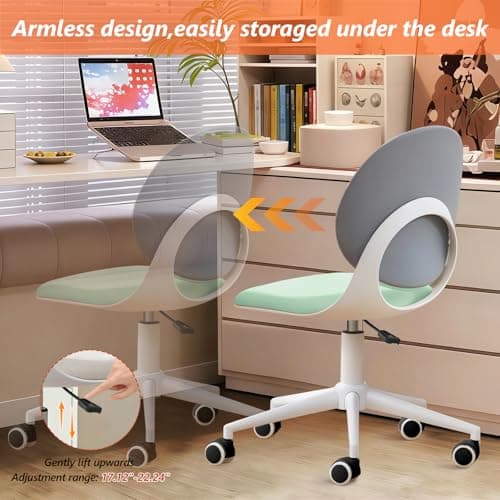 Modern Home Office Chair, Armless Faux Leather Fabric Desk Chair with Mid-Back, Swivel Height Adjustable Ergonomic Computer Task Chair for Office, Bedroom, Make Up, Study