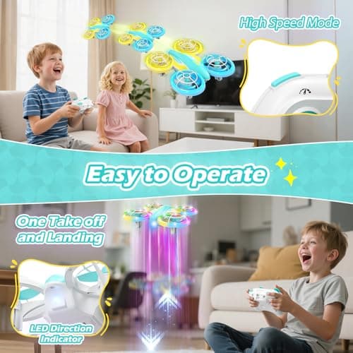 LED RC Drone for Kids 6+, Christmas Birthday Gift for Boys & Girls with Remote Batteries, 360° Flip, High Speed Mode, 45 Min Flight Indoor and Outdoor Flying Toy - Blue Yellow