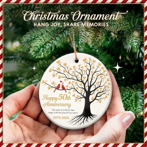 50 Years of Marriage Keepsake, Ceramic Hanging Decorations for Parents, Husband, Wife, Him and Her, 1976-2026 Gift Ideas 50th Wedding Anniversary Ornament, Golden for Couple B0HC1Q6BND