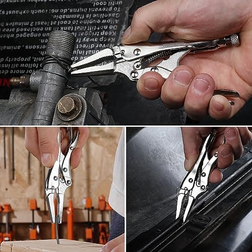 WORKPRO 4-1/2 inch Mini Long Nose Locking Pliers, Chromium-Vanadium Steel Locking Pliers, Locking Adjustable Vise Grips for Clamping Twisting Welding