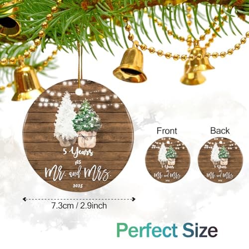 5th Anniversary Ornament Gifts for Couple, 5 Year Wedding for 5th Anniversary, Ceramic Keepsake 5 Year as Mr and Mrs Christmas Ornaments