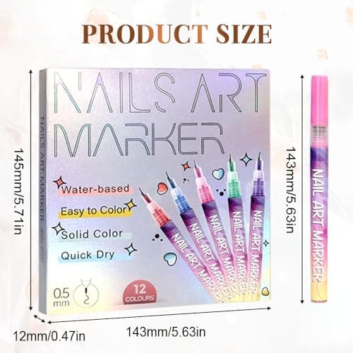 Nail Art Pens Set 12 Colors Nail Art Markers,2025 Nail Polish Pens Drawing Painting Pen for Home Salon,Quickly Dry Nail Art Nail DIY Decoration for Adult Kids (12-Colors)