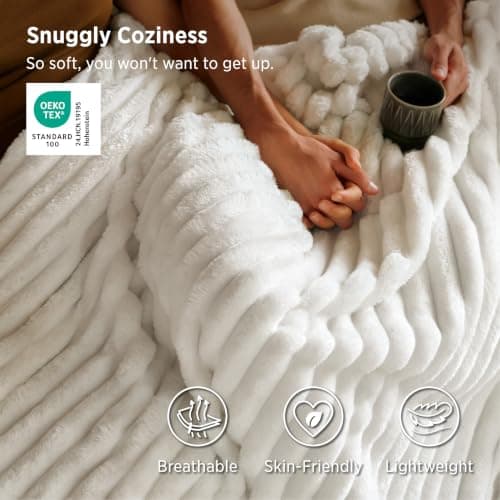 Bedsure GentleSoft White Throw Blanket for Couch - Cozy Blanket for Women, Cute Fleece Throws for Girls, Teacher Gifts Birthday Gifts for Women Men Mom, Room Home Dorm Decor, Off White, 50x60 Inches