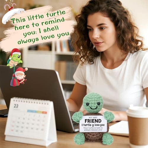 Mini Funny Turtle Best Friend Friendship Gifts for Women Men, Birthday Gifts for Friends Female Male Girls, I Love You Small Cute Stuff Things, Handmade Emotional Positive Crochet Turtle