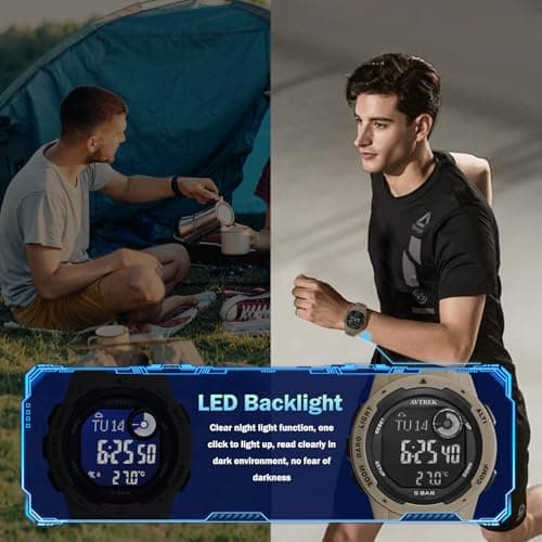 AVTREK AVTREK Tactical Watch with Compass,50M Waterproof Pedometer, Digital Altimeter Watch for Outdoor Hiking/Climbing(Cafe)