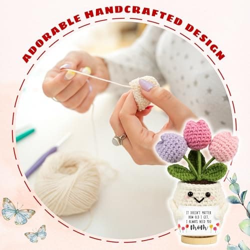 Gifts for Mom from Daughter Son - Cute Christmas, Mothers Day, Birthday Gifts for Moms - 5.51'' x 4.13'' Knitted Positive Tulip Flowers Mom Crochet Doll
