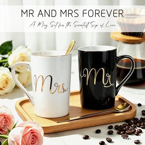 Jumway Wedding Gifts Basket, Gifts for Bridal Shower Engagement Wedding and Married Couples Anniversary - Tote Bag Ceramic Marble Coffee Mugs Gift Set Black B0GWR74CJC