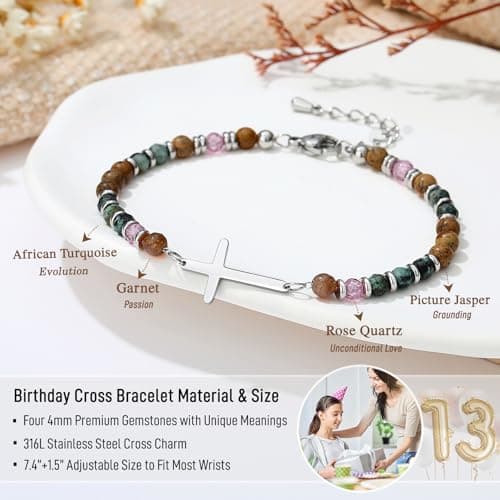 TONY & SANDY Christian Cross Bracelet for Women, Stocking Stuffers for Women, Confirmation Baptism Easter Gifts, Unique Gift for Friends Daughter Mom Sister in Christ on Birthday Christmas