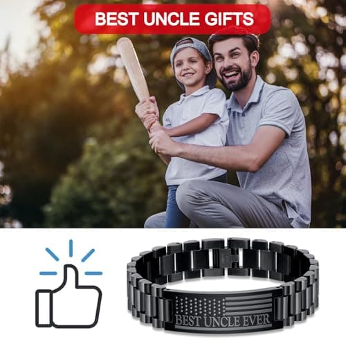 P. BLAKE Gifts for Best Ever Dad Husband Boyfriend Son Uncle, Stainless Steel American Flag Watch Band Link Bracelet Christmas Stocking Stuffers Jewelry Gifts for Men Him