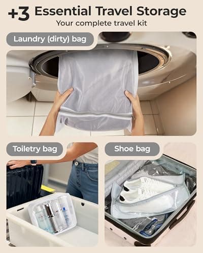 BAGSMART Vacuum Storage Bags for Travel with Rechargeable Air Pump, 18 Pack Portable Space Saver Bags for Travel & Home, Vacuum Compression Seal Bag for Clothing, Blanket, Duvets
