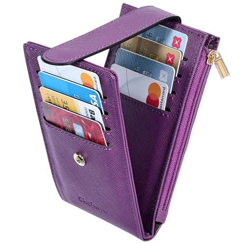 Chelmon Women's RFID Slim Card Holder Wallet: Thin Bifold with Multi-Card Case & Zipper Coin Pocket Purse (Deep Purple)