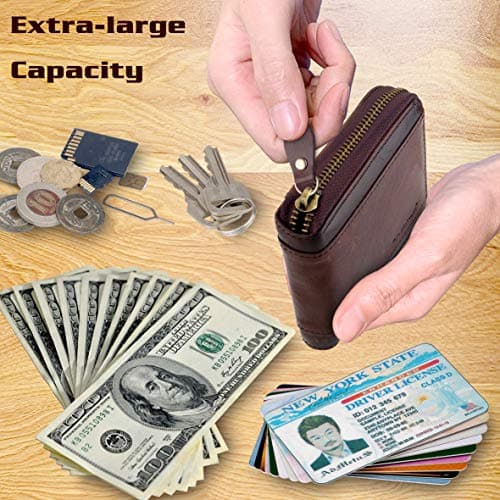 Admetus Mens RFID Blocking Wallets Zipper Leather Wallet for Men Bifold RFID Card Holder