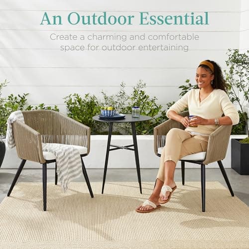 Best Choice Products Set of 2 Patio Dining Chairs, Outdoor Seating for Backyard, Poolside, Balcony w/Woven Wicker Design, 250lb Weight Capacity - Natural/Ivory