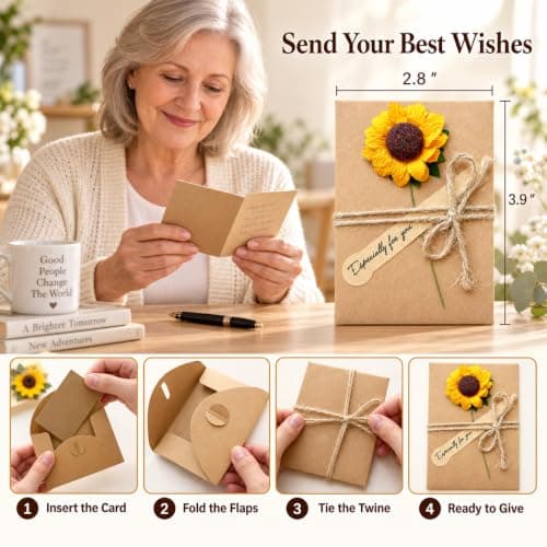 Sunflower greeting card shares warm retirement wishes for women and men, colleagues, bosses, teachers, friends, or coworkers. Wind Chimes Retirement Gift for Women, 32 Inch Hummingbird Chime with Card B0FD3MFY59