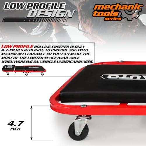 M-AUTO Foldable Z Creeper 2-in-1 Rolling Folding Car Creeper & Seat, 36" Adjustable Roller Garage Chair Lay Down or Sit, 330LBS Capacity Under Car Roller Creeper with 6 Swivel Casters, Red B0BPSQMJ9V