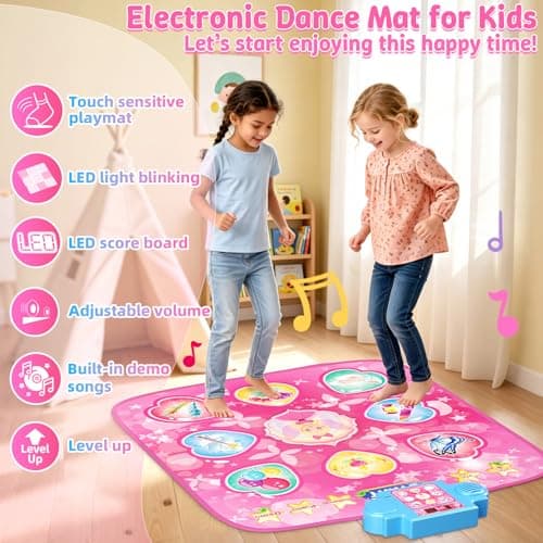LED Score Display, Piano Game Modes, Anti-Slip Foldable Dancing Pad for Kids 3-12, Birthday Gifts for Girls Dance Mat – 9-Button Electronic Music Playmat with 8 Challenge Levels B0GSZ81B2V