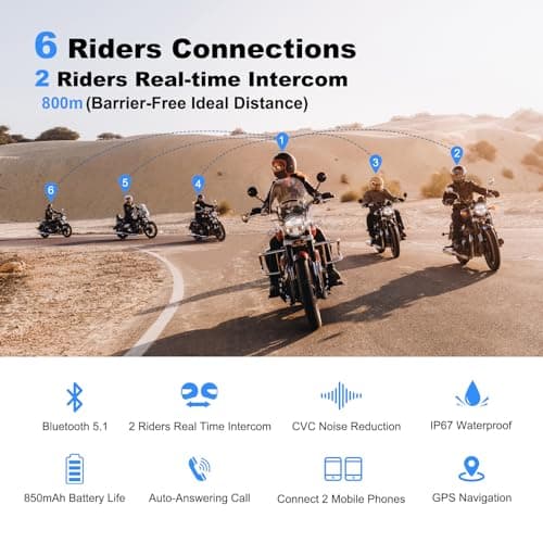 EJEAS V6 Pro Motorcycle Bluetooth Headset, Upgraded 2 Riders Intercom Helmet Communication System with Auto-Answering Call and Noise Reduction for Motorcycling Skiing and Climbing (2 Pack)