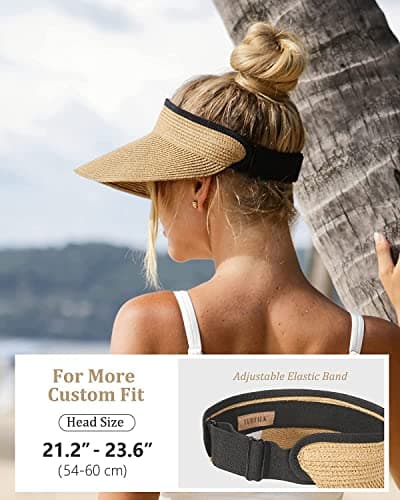 FURTALK Womens Sun Visor Hat Straw Sun Visors for Women Summer Packable Ponytail Beach Hats for Women Travel UPF 80+