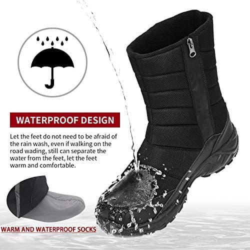 SILENTCARE Mens Winter Mid-Calf Snow Boot Fur Warm Waterproof Slip On Outdoor Athletic