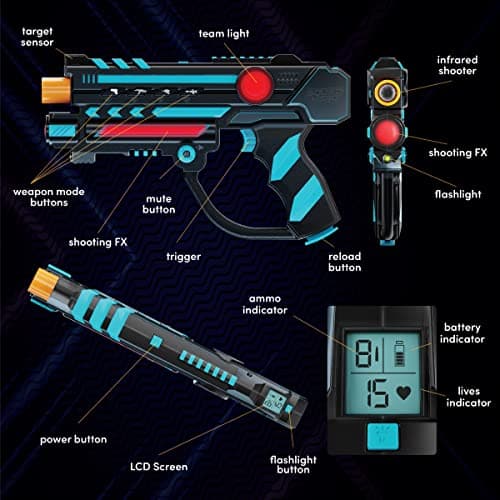 Squad Hero Rechargeable Laser Tag 360° Sensors + LCDs - Set of 4 - Easter Gift Ideas for Kids Teens and Adults Boys & Girls Family Fun - Cool Teenage Lazer Group Activity, Teen Gifts Ages 8+ Year Old