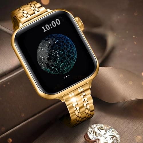 Slim Watch Band Compatible with Apple Watch 41mm 45mm 42mm 44mm 40mm 38mm Metal Stainless Steel Watchband Suitable for iWatch 10/9/8/7/6/5/4/3/2/1/SE Series Women Luxury Strap