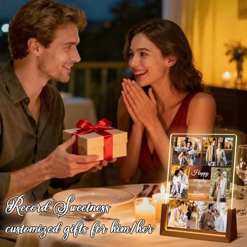 Personalized Valentines Christmas Gifts For Couple Him Her, Custom LED Picture Frame With Photo Night Light, Customized Anniversary Birthday Gifts For Women Men Boyfriend Girlfriend Husband Wife