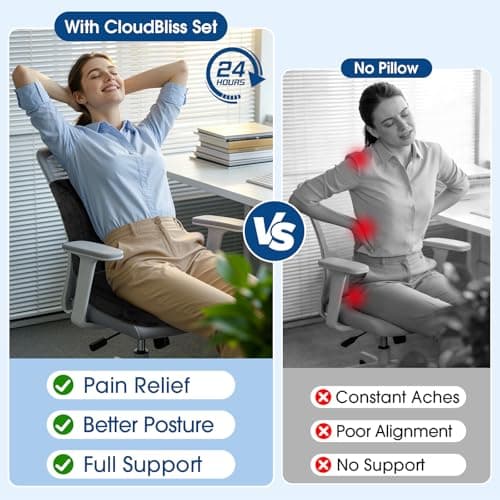 CloudBliss Lumbar Support Pillow & Seat Cushion Set for Office Chair, Desk Chair, Wheelchair & Car – Memory Foam Back Support, Ergonomic Chair Cushions, Sciatica Pain Relief, Home Essentials, Black