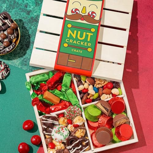Christmas Gift Basket, Holiday Gourmet Treats- Variety Snack Crate- Candy Tray Food Assortment Idea- For Women, Men, Family 4 Section- Bonnie and Pop