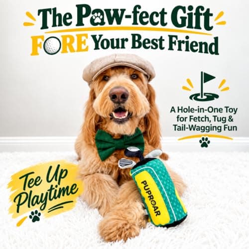 PUPROAR Golf Dog Toy, Dog Birthday Gift, Funny Squeaky Plush Rope Golf Bag Toy for Small, Medium & Large Breeds B0D9PDDT2D