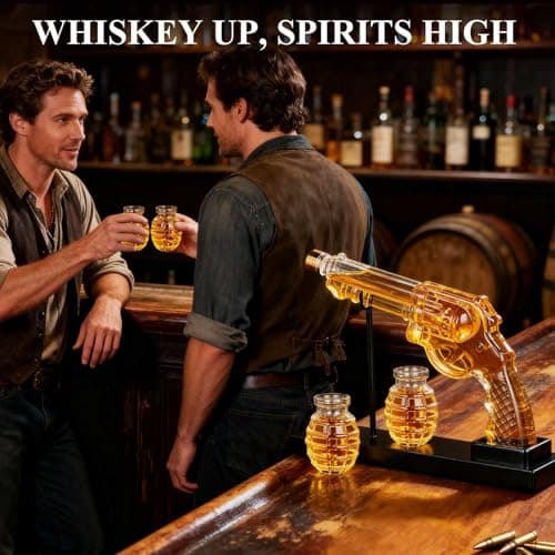 PONPUR Gifts for Men Dad, Whiskey Decanter Set with 2 Glasses, Dad Christmas Birthday Gifts, House Warming Anniversary Presents for Husband Him, Cool Whiskey Bourbon Gifts for Mens