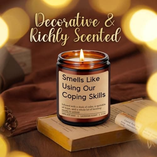 LEADO Funny Coping Skills Candle, Therapist Gifts - Mental Health, Graduation, Psychology, Christmas Gifts for Therapists, Social Worker, School Counselor, Psychologist, Women - Therapy Office Decor