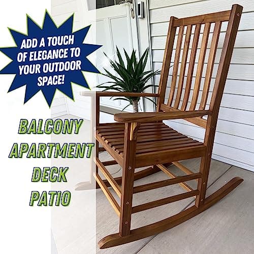 Patio Wise Acacia Wood Rocker Chair, Indoor/Outdoor Wooden Rocking Chairs, Porch, Deck, Patio, & Balcony Furniture, 26 -Inches Long x 35 ½ -Inches Wide x 44 ½ -Inches High, Teak