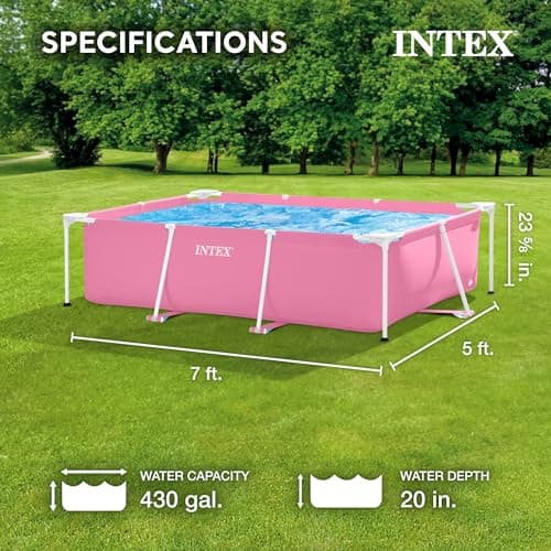Intex 28266EH 7'L x 5'W x 23-5/8"H Rectangular Metal Frame Above Ground Outdoor Backyard Swimming Pool, 439 Gallons of Water, Pink