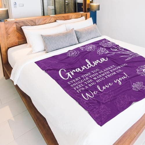 Birthday Gifts for Grandma from Grandkids, to My Grandmother Soft Flannel Throw Blanket for Christmas Mothers Day GiltGlimmer Grandma Gifts, Grandma Floral Blanket 50" x 60", Purple B0CNJQRH77