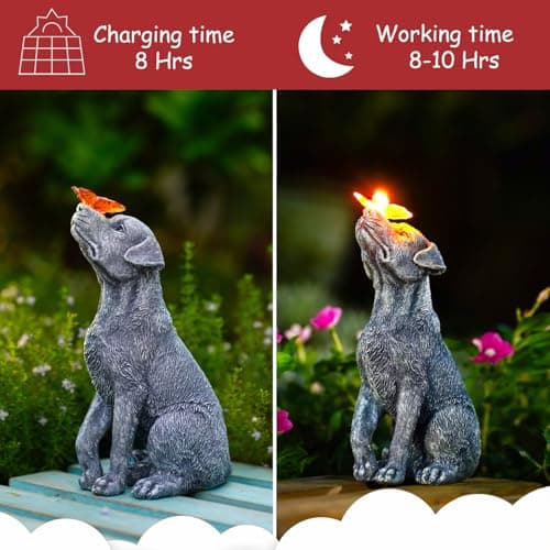 Goodeco Dog Statue with Solar Butterfly - Ideal Gifts for Dad, Mom or Birthdays, Beautifully Crafted Outdoor Decorations to Wow Your Guests