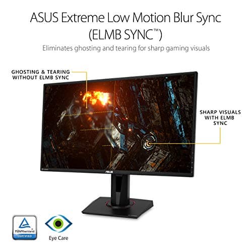 ASUS TUF Gaming 27" 2K HDR Gaming Monitor (VG27AQ) - QHD (2560 x 1440), 165Hz (Supports 144Hz), 1ms, Extreme Low Motion Blur, Speaker, G-SYNC Compatible, VESA Mountable, DisplayPort, HDMI,Black