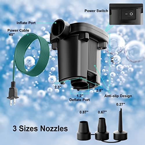 Electric Air Pump - Quick-Fill Portable AC110-120V Pump for Inflatables, Mattresses, Cushions, Pool Floats & More