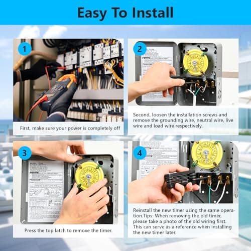 T104M Pool Timer Mechanism Only, 208-277V DPST 40A Time Switch, Pool Pump Timer, Heavy-Duty Mechanical Time Switches, 24 Hour 12 ON/Off for Pool Pump,Time Switch Mechanism Only, 6 Years Warranty