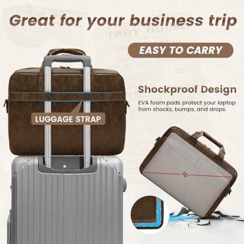 RAINSMORE Mens Laptop Bag 16 Inch Leather Briefcase Vintage Messenger Bag for Men Large Crossbody Shoulder Office Computer Bag Retro College Satchel Bag for Work, Business,Travel, Brown