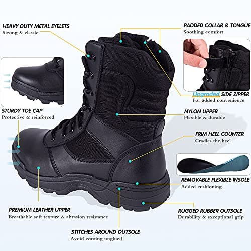 RIELD Men's Military Tactical Work Boots Side Zipper Jungle Army Combat Boots