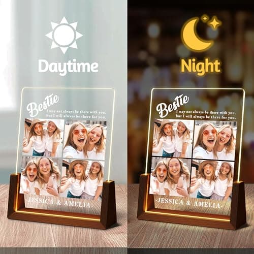 Personalized Besties Friendship Gifts For Women Her, Best Friend Birthday Gifts, Custom LED Acrylic Plaque With Photo Frame Name, Customized Long Distance Christmas Gift For BFF Bestie Sister