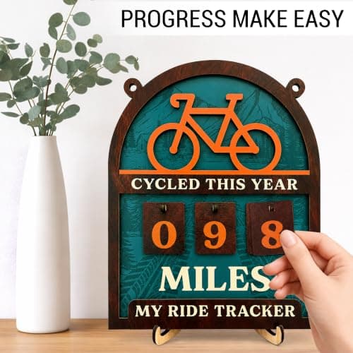 Wooden Yearly Riding Mileage Counter Home Decor, Cyclists Gifts for Men, Bike Mileage Tracker Miles Cycled This Year Tracker Sign Cycling Cool Gifts for Cyclists Men B0H83MDJ3R