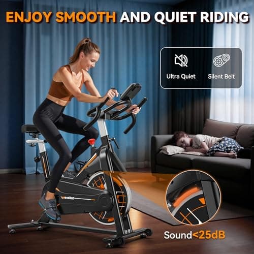 Exercise Bike, Wenoker Stationary Bike for Home, App Supported Indoor Bike with Silent Belt Drive, Heavy Flywheel, Multi-grips Handlebar and Upgraded Digital Display