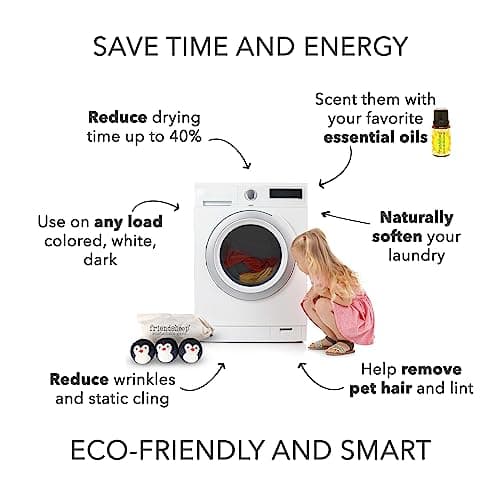 Friendsheep Wool Dryer Balls, Organic Reusable Fabric Softener Alternative for Laundry, Handmade, Fair Trade, Hypoallergenic, Eco-Friendly, Plastic-Free (3 Pack XL – Penguin)