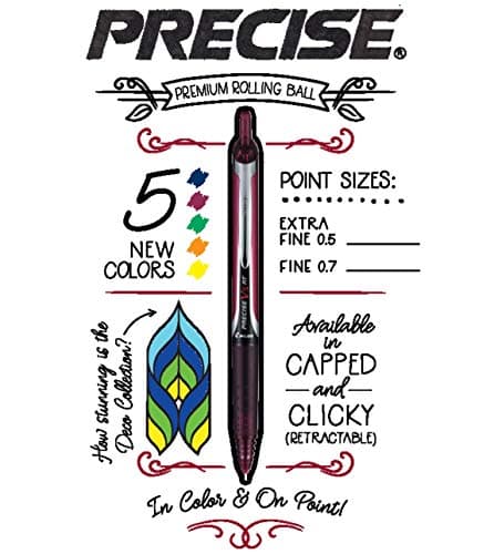 Pilot Precise V5 RT Refillable & Retractable Rollerball Pens, Extra Fine Point Pens 0.5 mm, Black, Pack of 2 - Ideal for School, Journaling & Office Writing