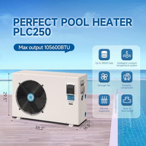 Max 105600BTU Electric Pool Heater for Above and In Ground Pools, 26KW Swimming Pool Heat Pump PLC250, Inverter Heating System, High Efficiency, fits 18/20/26ft Pools, 208~230V/60Hz