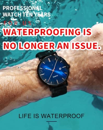 BESTKANG Men's Fashion Minimalist Wrist Watch Waterproof Watches Simple Ultra Thin Watches Analog Quartz Date with Stainless Steel Mesh Band