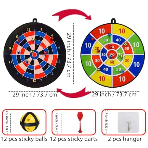 Dart Board Games for Kids Ages 3-12, Sticky Dart Board with 12 Balls & 12 Darts, Indoor Outdoor Toys for Boys, Party Birthday Gifts